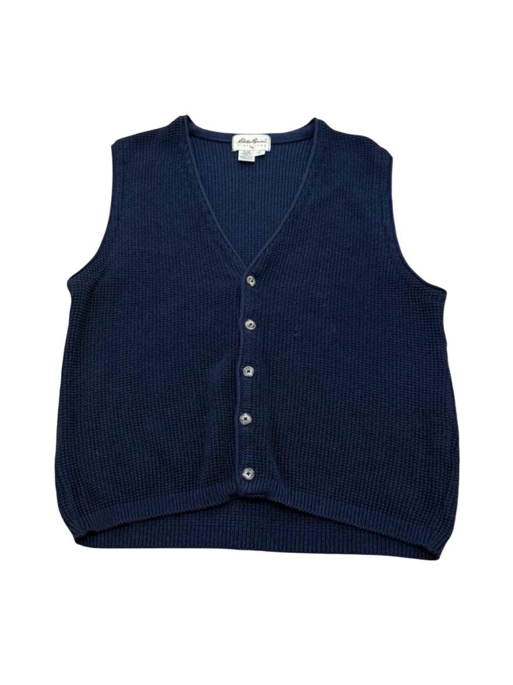 Vintage 90s Eddie Bauer Cotton Sweater Vest Navy USA Made Men’s Medium